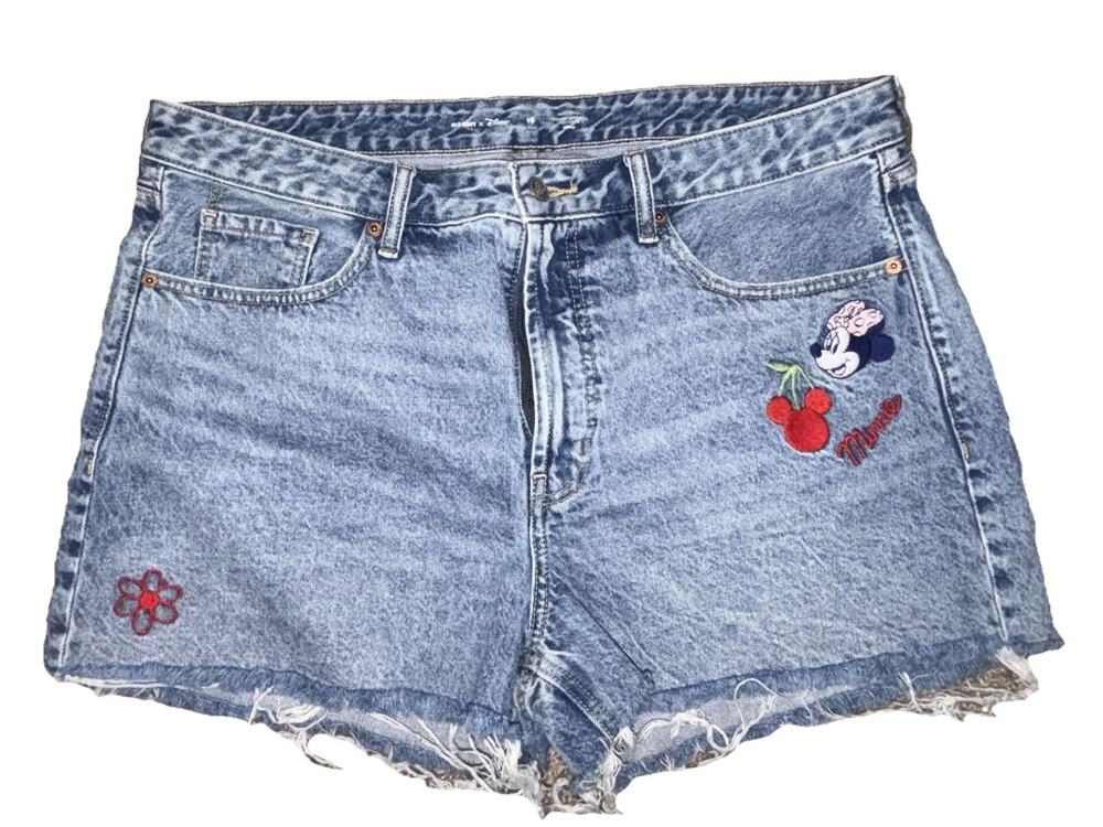 Disney Minnie Mouse Denim High Rise shorts. Frayed hem Old Navy Collab Women 16
